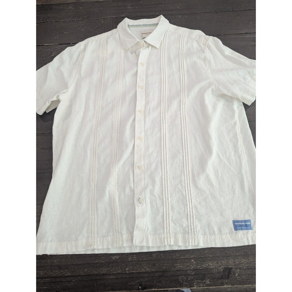 Scotch & Soda Men's Linen Blend Short Sleeve Woven Shirt XL White